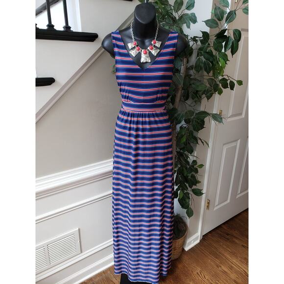 west loop Dresses & Skirts - West Loop Long Maxi Dress Women's Size Medium Blue & Orange V-Neck Sleeveless